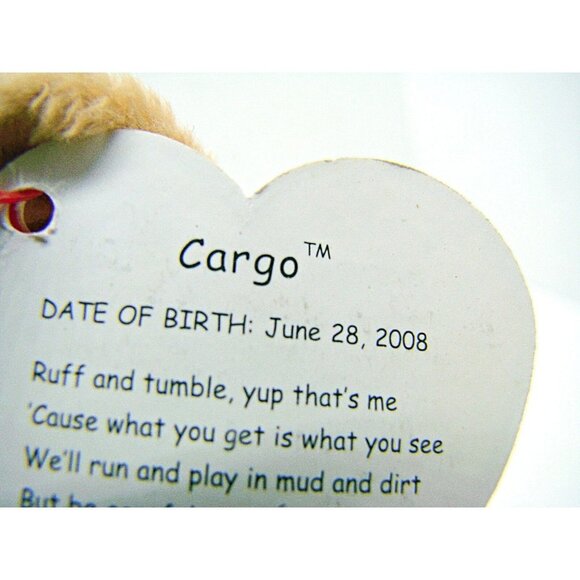 Ty Beanie Baby 2.0 Collection Cargo The Bull Dog 2008 Tan Animal Plush Toy 6x4" - Picture 12 of 12